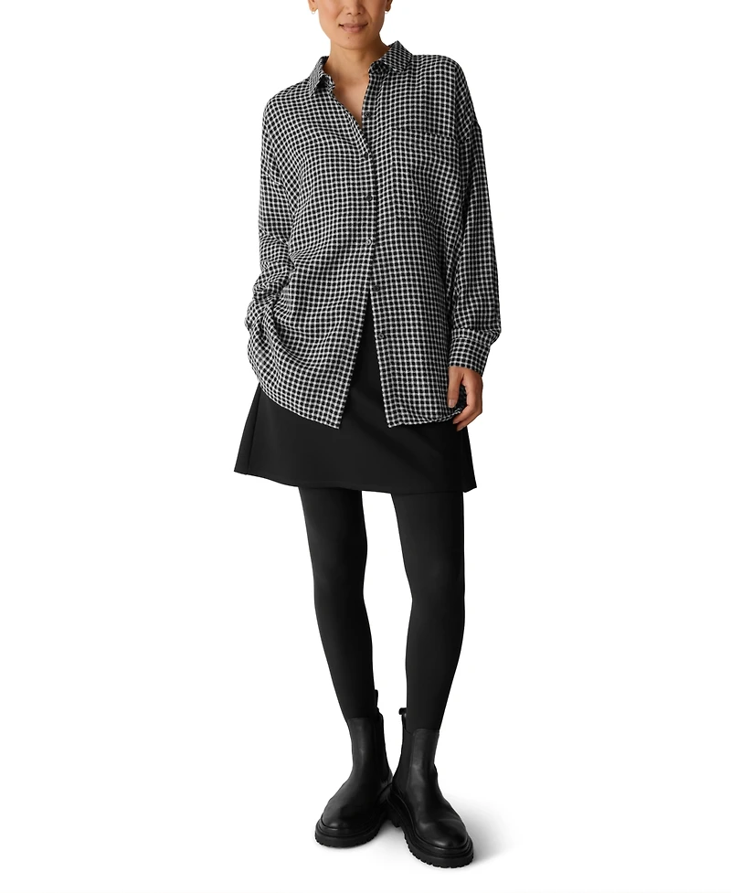 Eileen Fisher Women's Wool-Cotton Check Long-Sleeve Button-Down Shirt