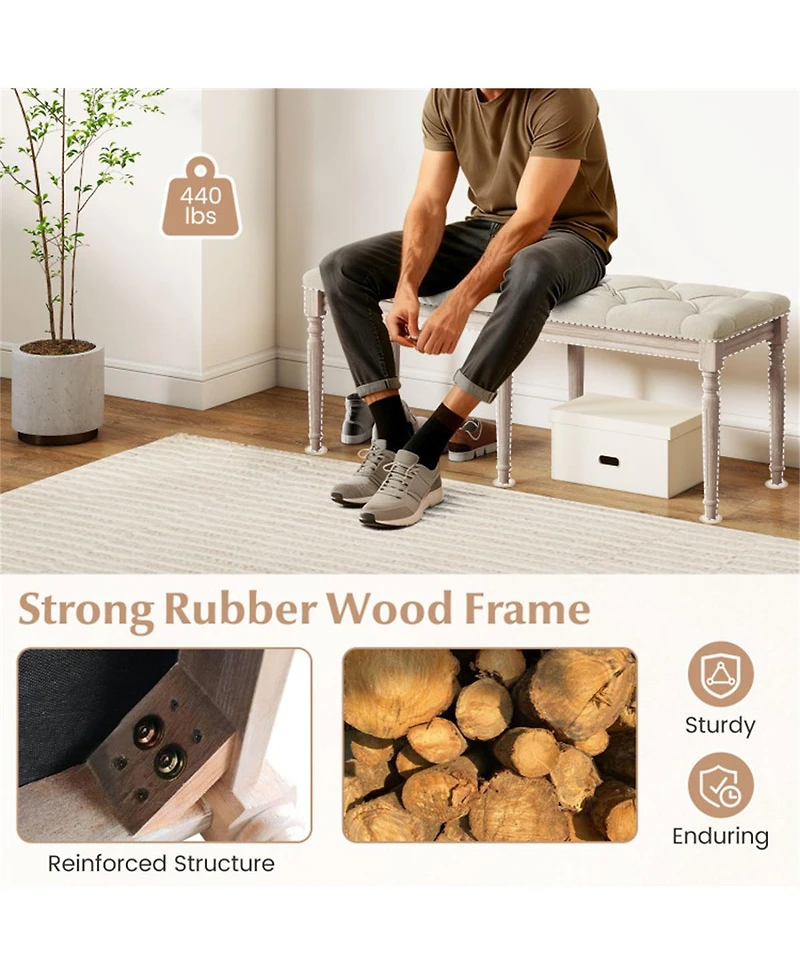 Slickblue 47.5" Button Tufted Entryway Bench with Upholstered Seat and Wood Frame