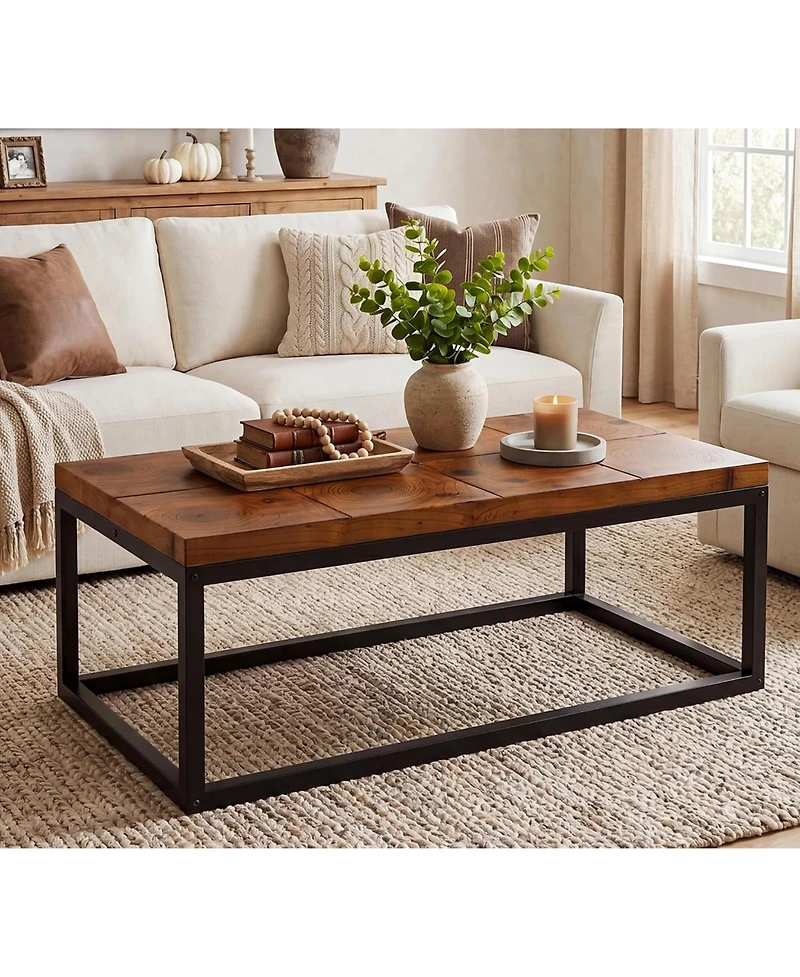 Tribesigns 47'' Coffee Table with Metal Frame, Rectangle Solid Wood