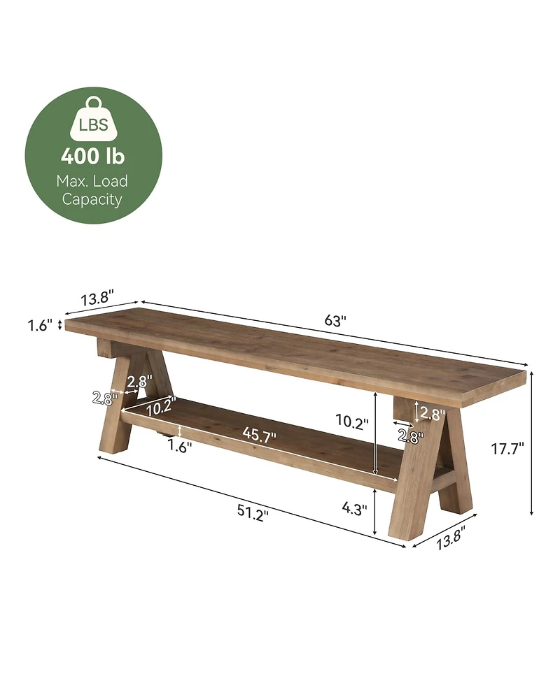 Tribesigns 63" Solid Wood Entryway Bench, Farmhouse Dining Bench
