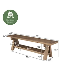 Tribesigns 63" Solid Wood Entryway Bench, Farmhouse Dining Bench