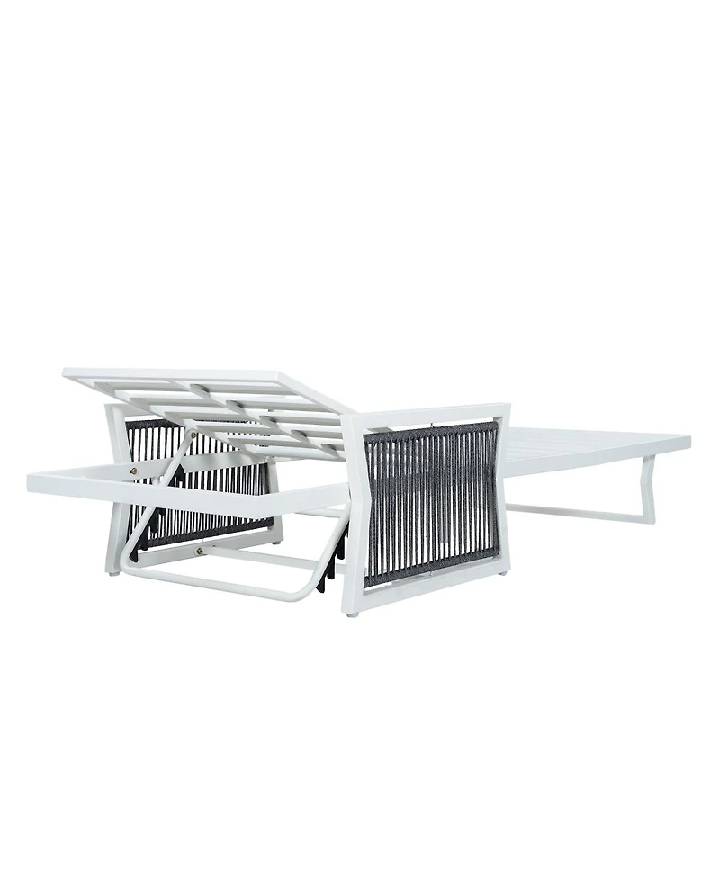 Asagikoiai 5-Position Adjustable Outdoor Lounge Chair with Rope Armrests and Iron Frame