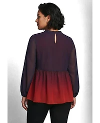 Avenue Plus Paulina Chiffon Peplum Long-Sleeve Blouse