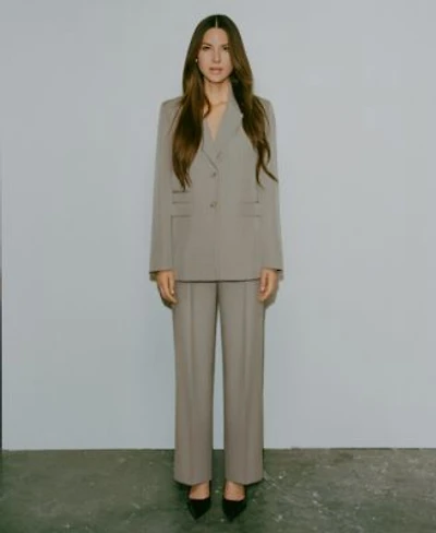 Anne Klein Womens Pinstriped Two Button Blazer Straight Leg Ankle Pants