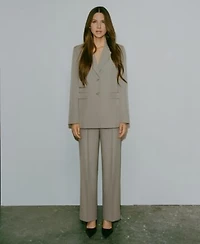 Anne Klein Womens Pinstriped Two Button Blazer Straight Leg Ankle Pants