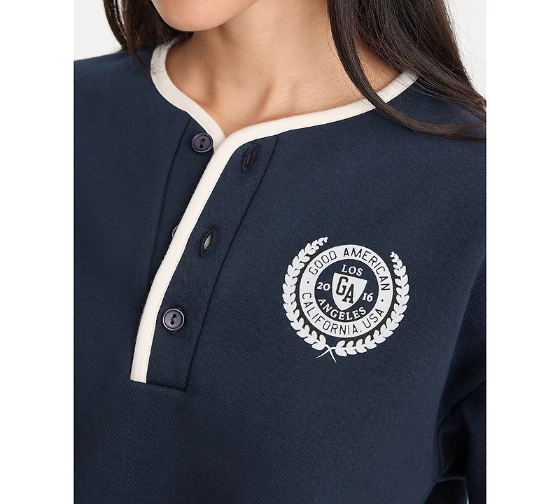 Good American Women's The Brushed Fleece Henley Neck Top