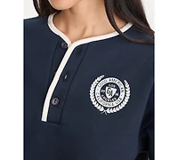 Good American Women's The Brushed Fleece Henley Neck Top