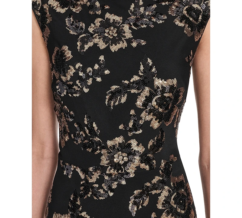 Eliza J Women's Floral-Print Sequined Boat Neck Gown