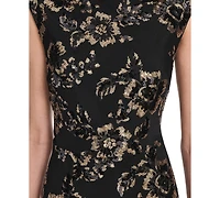 Eliza J Women's Floral-Print Sequined Boat Neck Gown