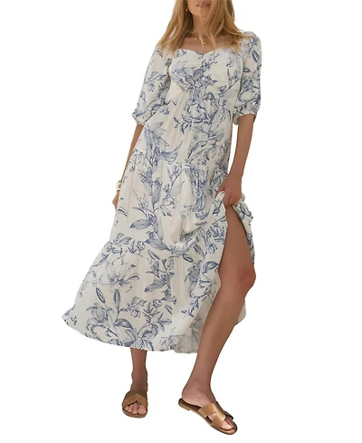 Mint Velvet Women's Floral-Print Dropped-Waist Short-Sleeve Maxi Dress