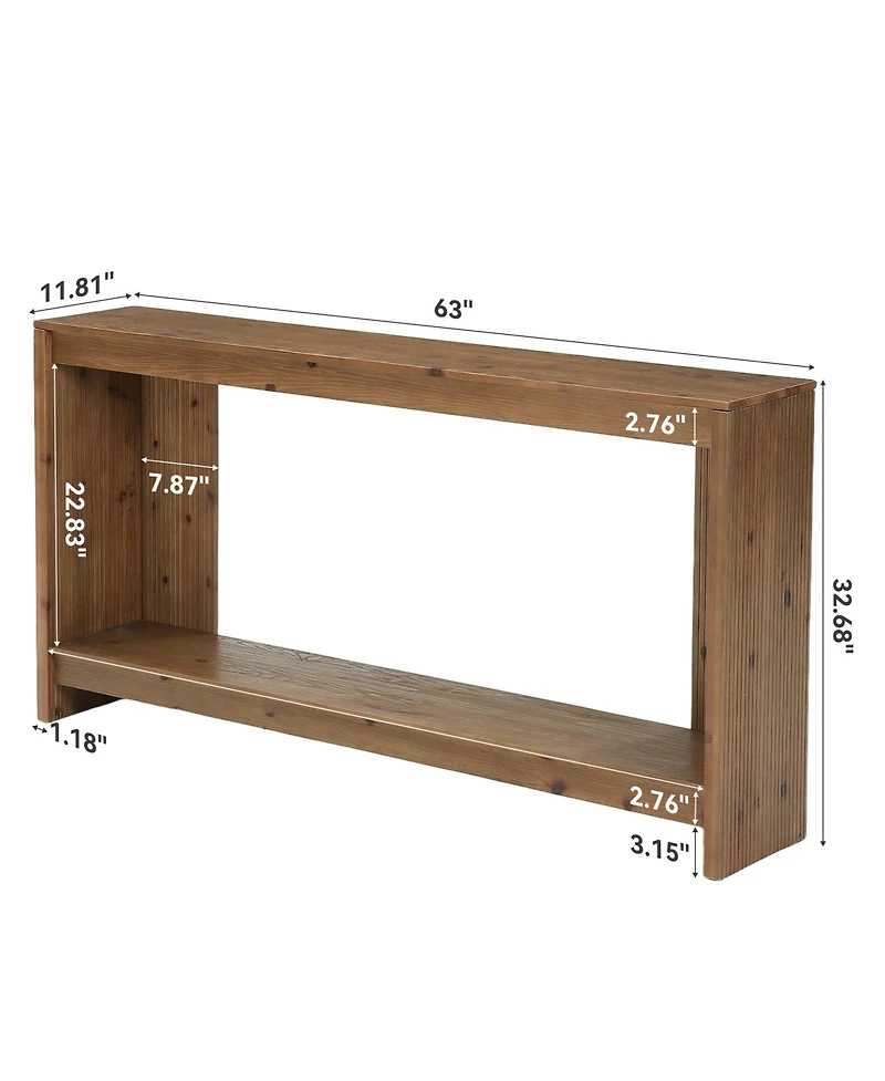 Tribesigns Solid Wood Console Table 63" for Entryway,2-Tier Sofa Table