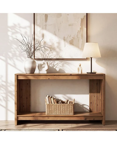 Tribesigns Solid Wood Console Table 63" for Entryway,2-Tier Sofa Table