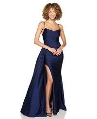 B Darlin Juniors' Sleeveless Cowl Neck Shiny Knit Gown