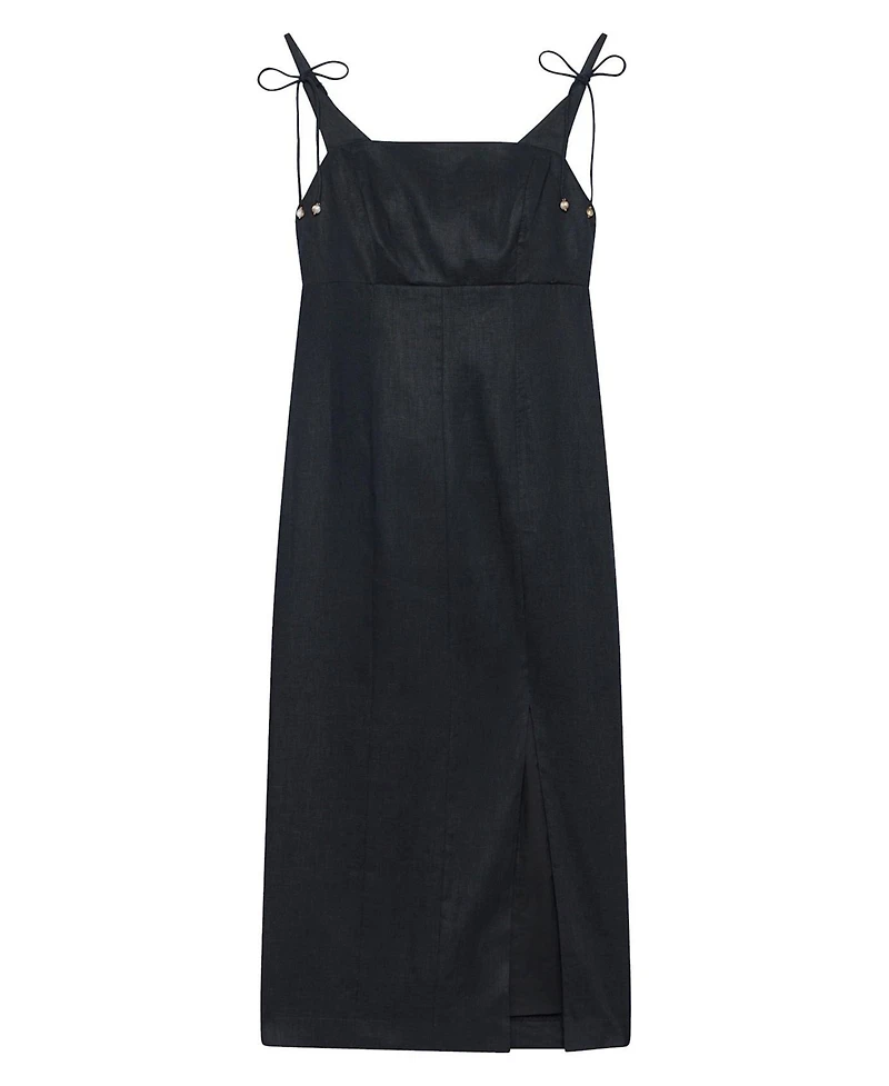 Mint Velvet Women's Linen Square-Neck Bow-Detail Midi Dress