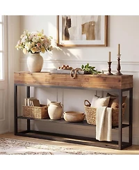 Tribesigns 63" Solid Wood Narrow Console Table, 3-Tier Storage Shelves