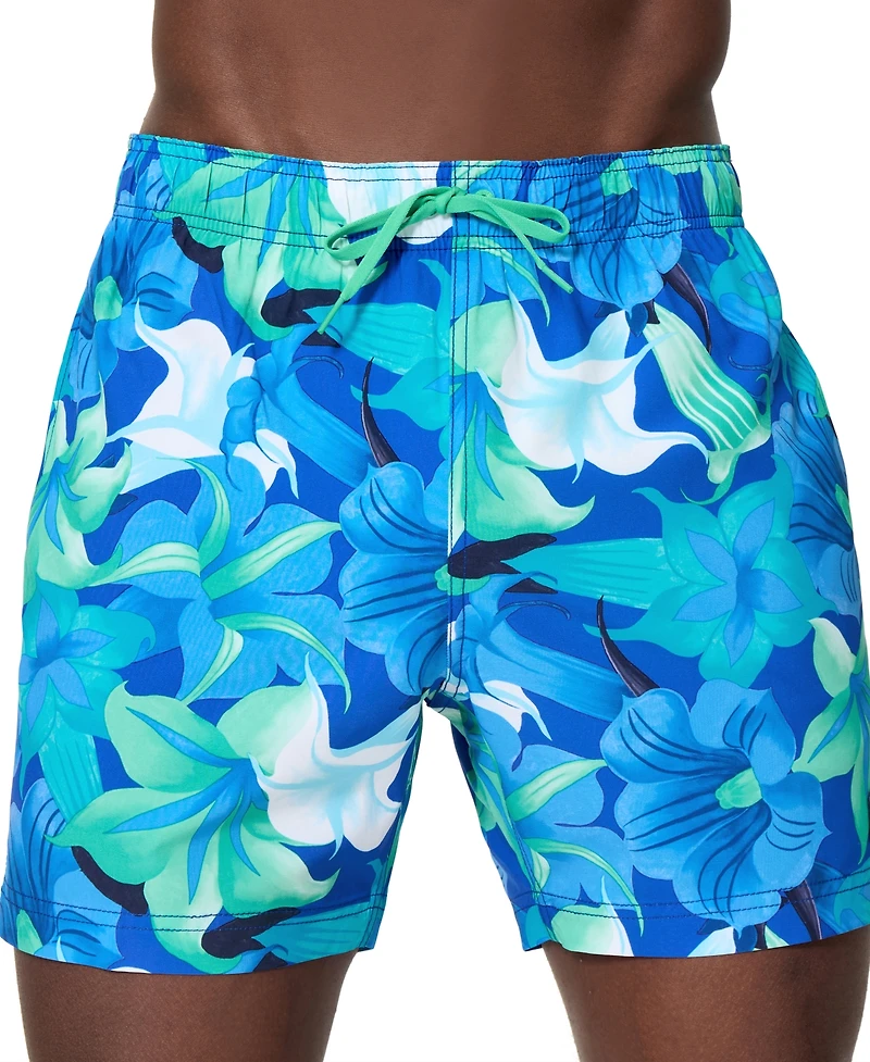 Speedo Men's Redondo Edge Volley Floral-Print Drawstring Swim Trunks, 5" Inseam