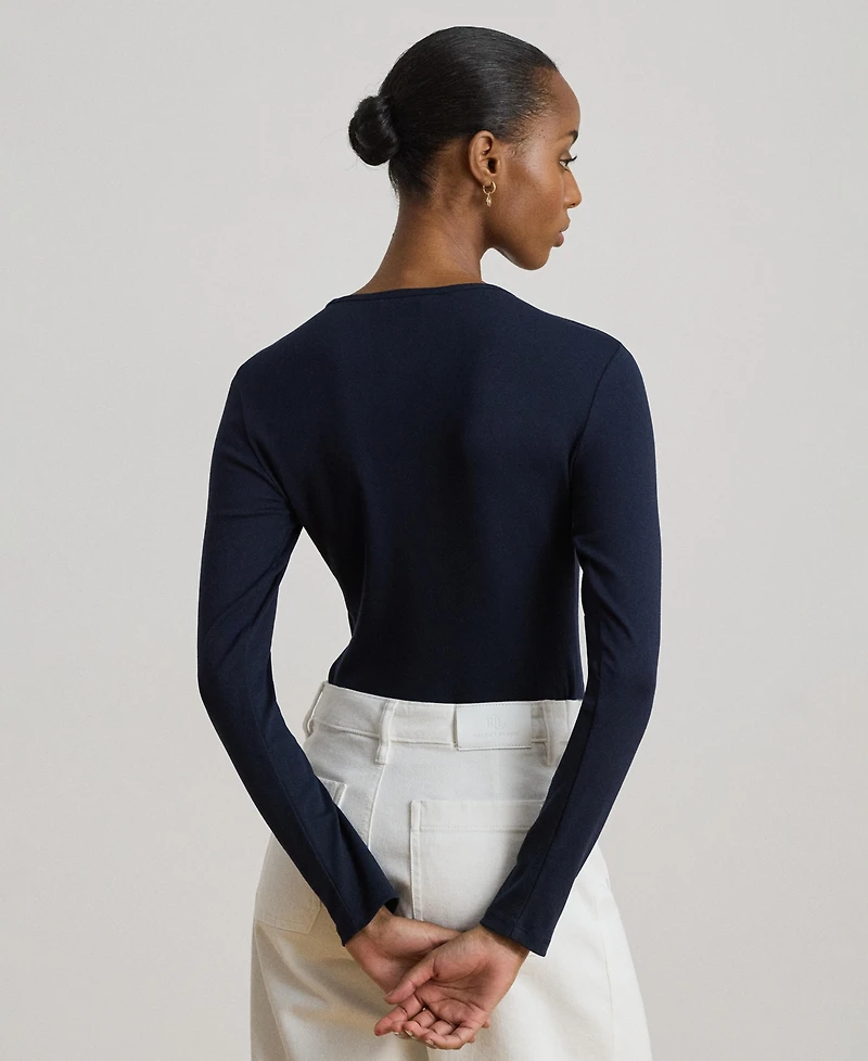 Lauren Ralph Cotton-Blend Long-Sleeve Top