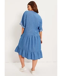 June + Vie Women's Ruffled Denim Dress