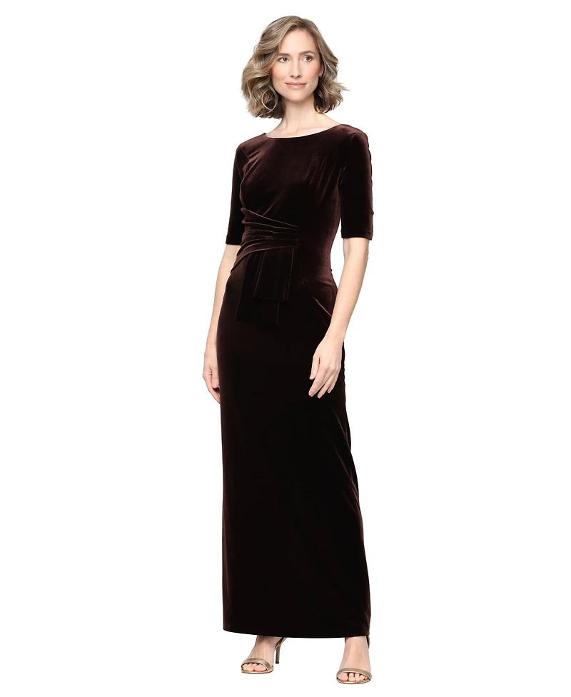 Alex Evenings Women's Velvet Ruched-Waist Boat-Neck Dress