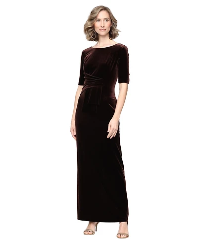Alex Evenings Women's Velvet Ruched-Waist Boat-Neck Dress