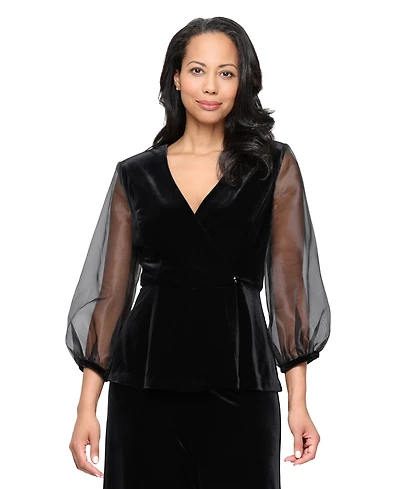 Alex Evenings Women's Stretch Velvet 3/4-Sleeve Twinset