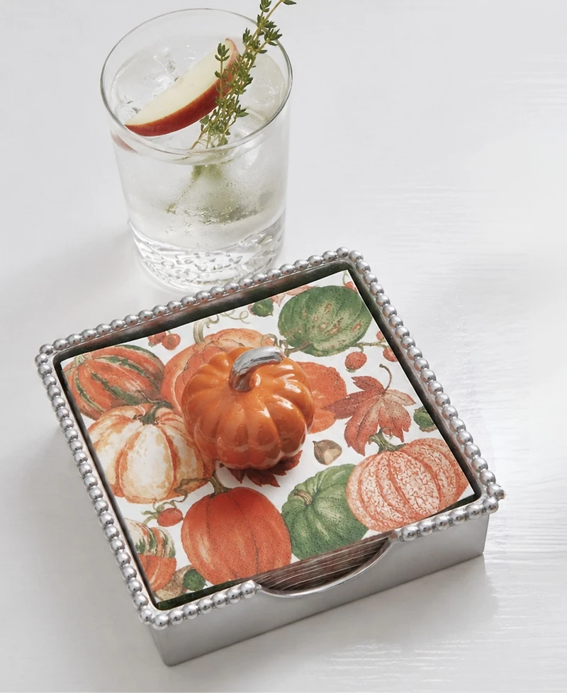 Mariposa Orange Pumpkin Beaded Aluminum Napkin Box Set