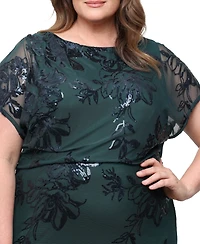 Sl Fashions Plus Floral-Print Sequin Formal Gown