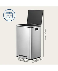 SongmicsHome 50L Rubbish Bin, Stainless Steel Pedal Bin with Removable Inner Bucket, Soft Close Lid, for Kitchen