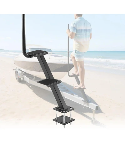 Sugift 2-Step Heavy-Duty Boat Trailer Steps with Handrail and Non-Slip Surface for 3 Beam Sizes