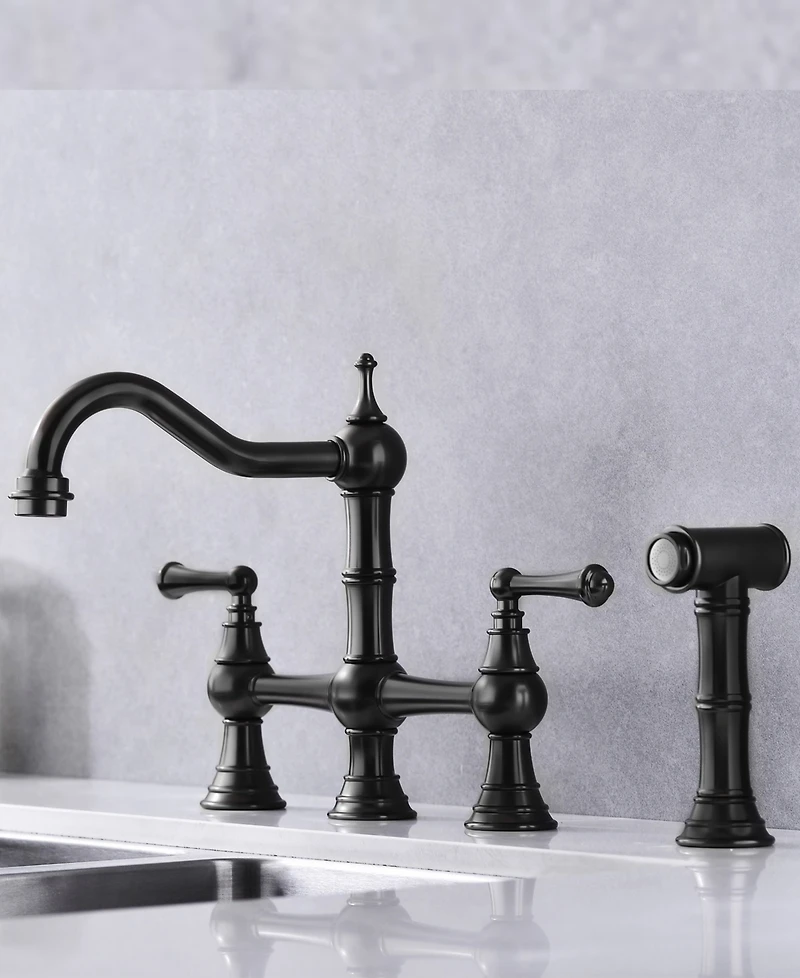 Thirtypeachy Bridge Kitchen Faucet with Dual Handles, High Arc Spout, Pull-Out Side Sprayer and 360degree(s) Swivel