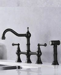 Thirtypeachy Bridge Kitchen Faucet with Dual Handles, High Arc Spout, Pull-Out Side Sprayer and 360degree(s) Swivel