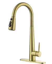 Thirtypeachy Single Handle High Arc Pull-Down Kitchen Faucet, Stainless Steel with 3-Function Sprayer and Deck Plate