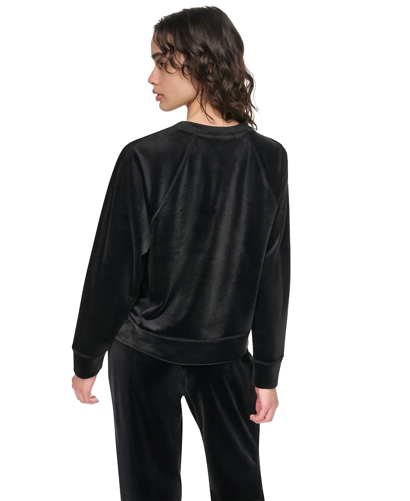 Dkny Sport Women's Velour Raglan Long-Sleeve Pullover Top with Metallic Logo Satin Patch