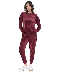 Dkny Sport Women's Velour Relaxed-Fit High-Low Crewneck Pullover Top with Varsity Rhinestone Logo