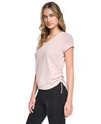 Dkny Sport Women's Ruched Side Seams V-Neck Tech T-Shirt