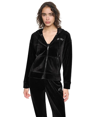 Dkny Sport Women's Velour High-Low Hem Zip Hoodie