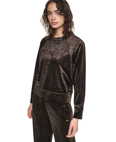 Dkny Sport Women's Leopard-Print Velour Raglan Pullover