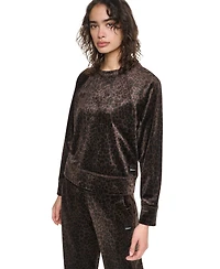Dkny Sport Women's Leopard-Print Velour Raglan Pullover