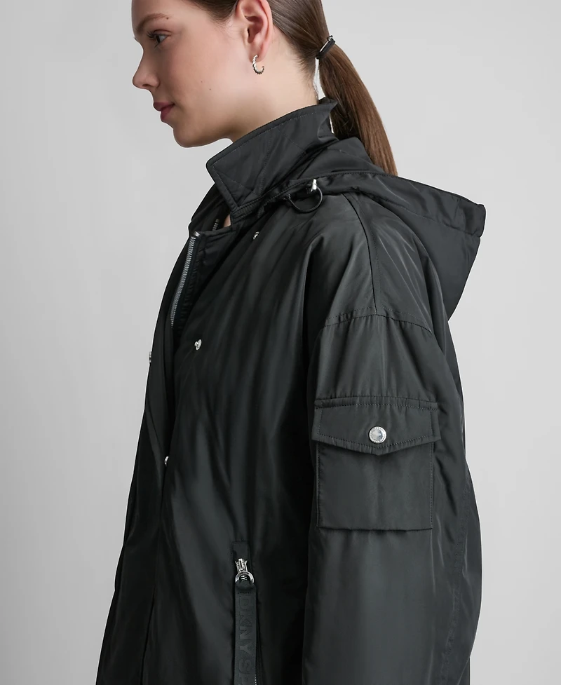 Dkny Sport Women's Removable Hood Long Flight Quilted-Lined Jacket