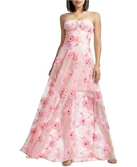 Dress The Population Women's Connor Strapless Sweetheart 3D Floral Bustier Fit and Flare Gown