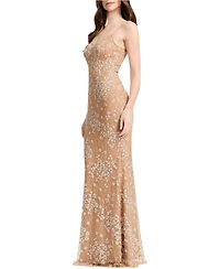 Dress The Population Women's Giovanna Sleeveless Scoop Neck Sequin Beaded Floral Mermaid Gown