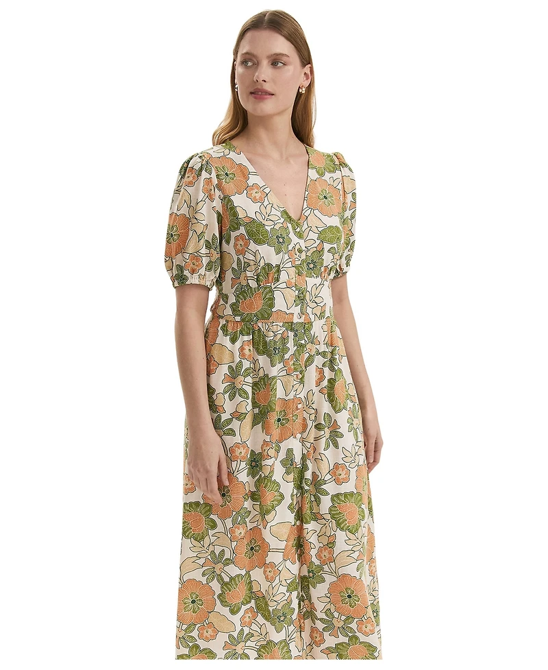 Finery London Womens Addison Floral Linen Blend Midi Dress