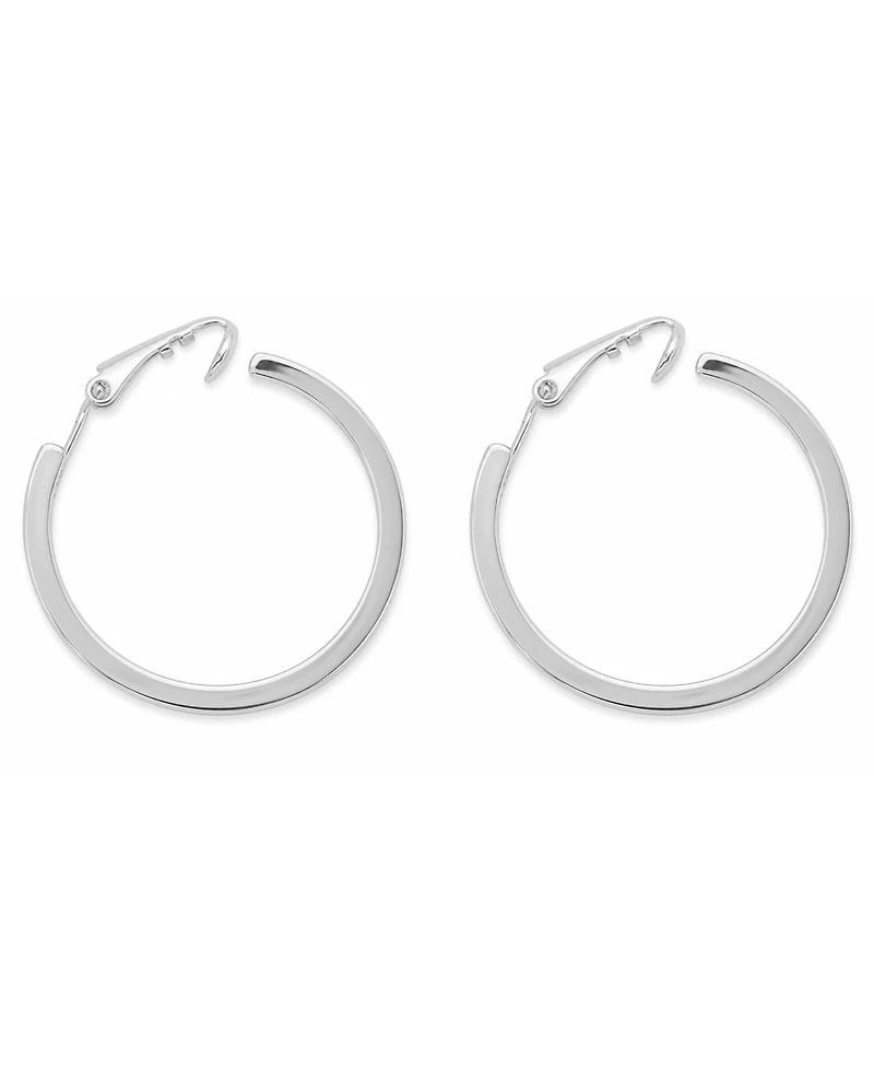 And Now This Cubic Zirconia Medium In & Out Clip-On Hoop Earrings in Silver-Plate, 1.18"