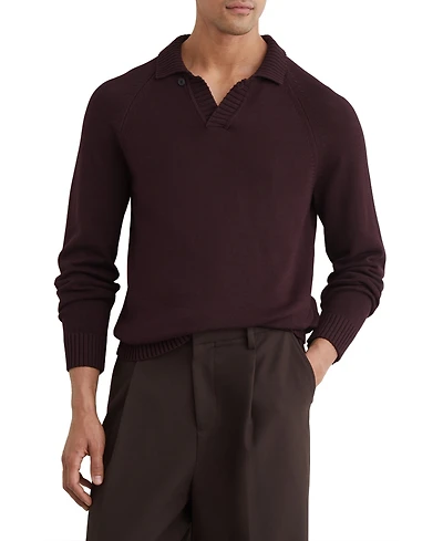 Reiss Men's Ashdown Raglan-Sleeve Open-Collar Cotton Polo Sweater