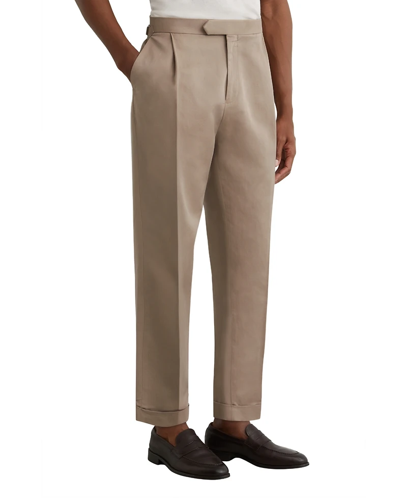 Reiss Men's Com Cotton-Linen Blend Tapered Pleated Trousers Pants