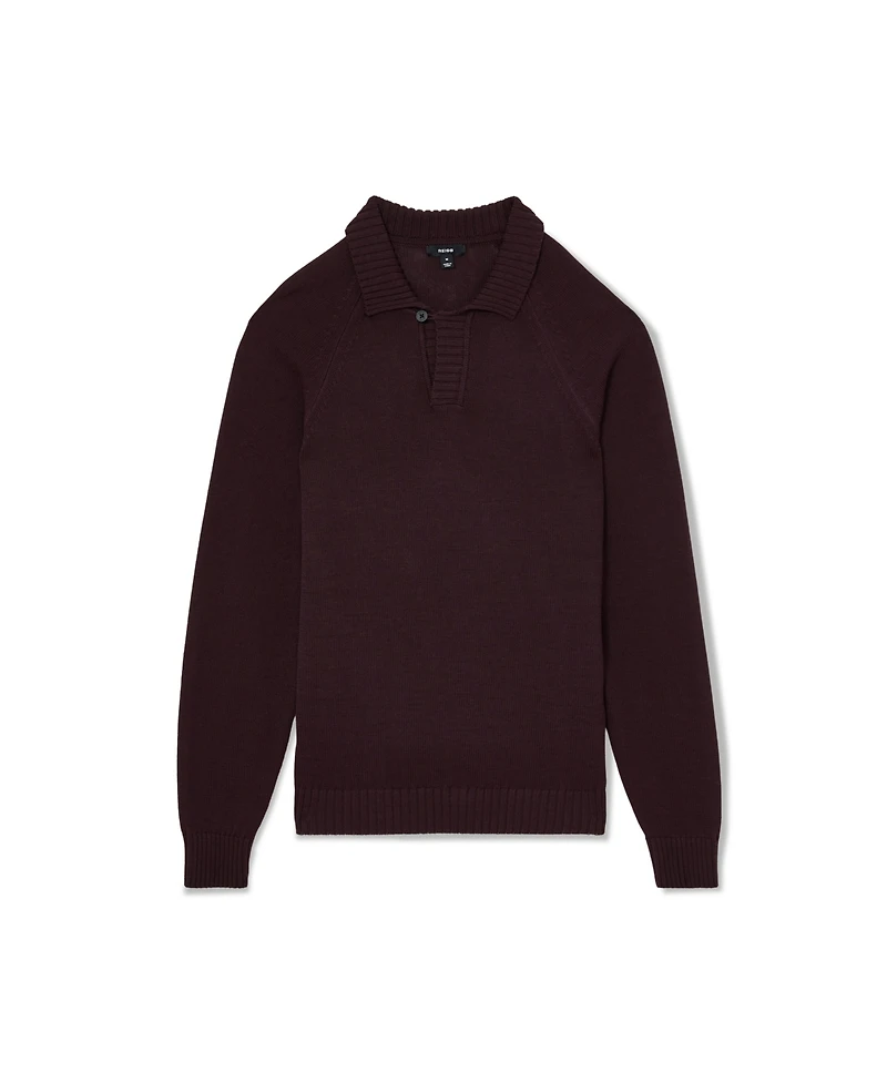 Reiss Men's Ashdown Raglan-Sleeve Open-Collar Cotton Polo Sweater