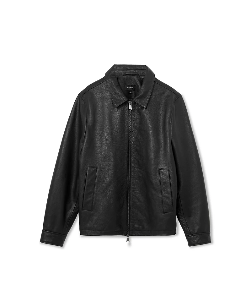 Reiss Men's Ortega Regular-Fit Zip-Through Leather Jacket