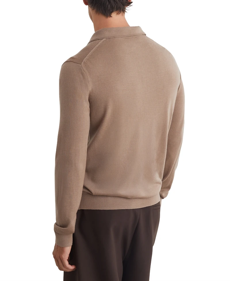 Reiss Men's Trafford Slim-Fit Long-Sleeve Merino Wool Polo Shirt