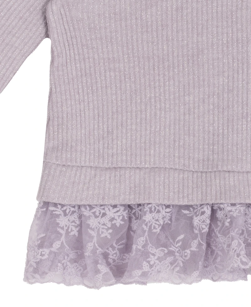 Rare Editions Baby Girls' Lurex Rib Knit Top to Matchy Ruffle Leggings, 2-Piece Set