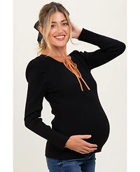 Pinkblush Maternity Ribbed Knit Cutout Tie Front Long-Sleeve Top